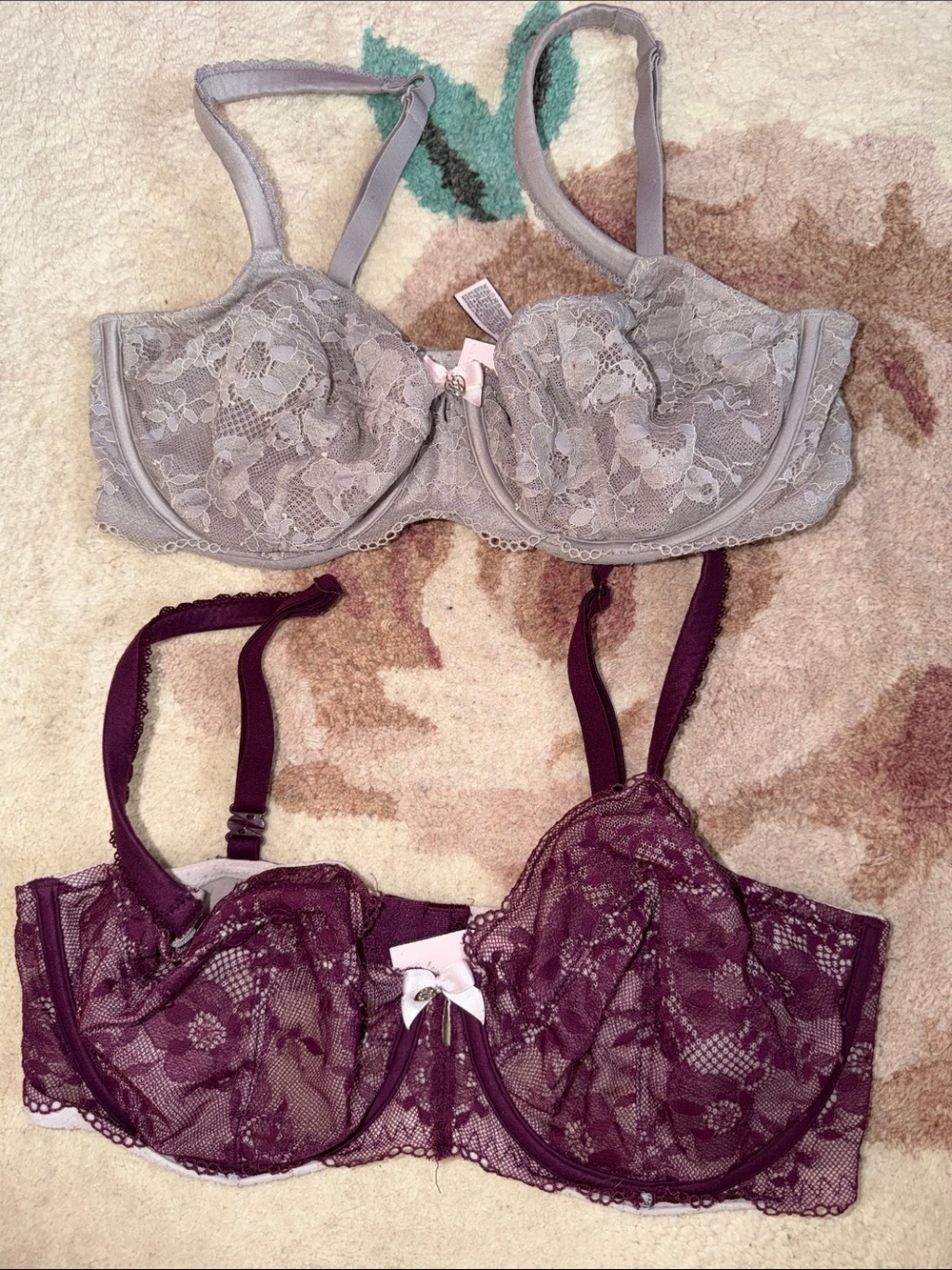 Victoria's Secret Unlined Demi Lace Underwire Bra Duo - Plum & Light Gray